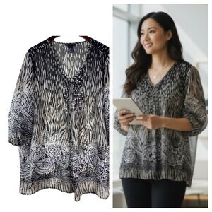 Maggie Barnes Catherines 2X 3X 22 24 Top Tunic Shirt Sheer Paisley Animal Print